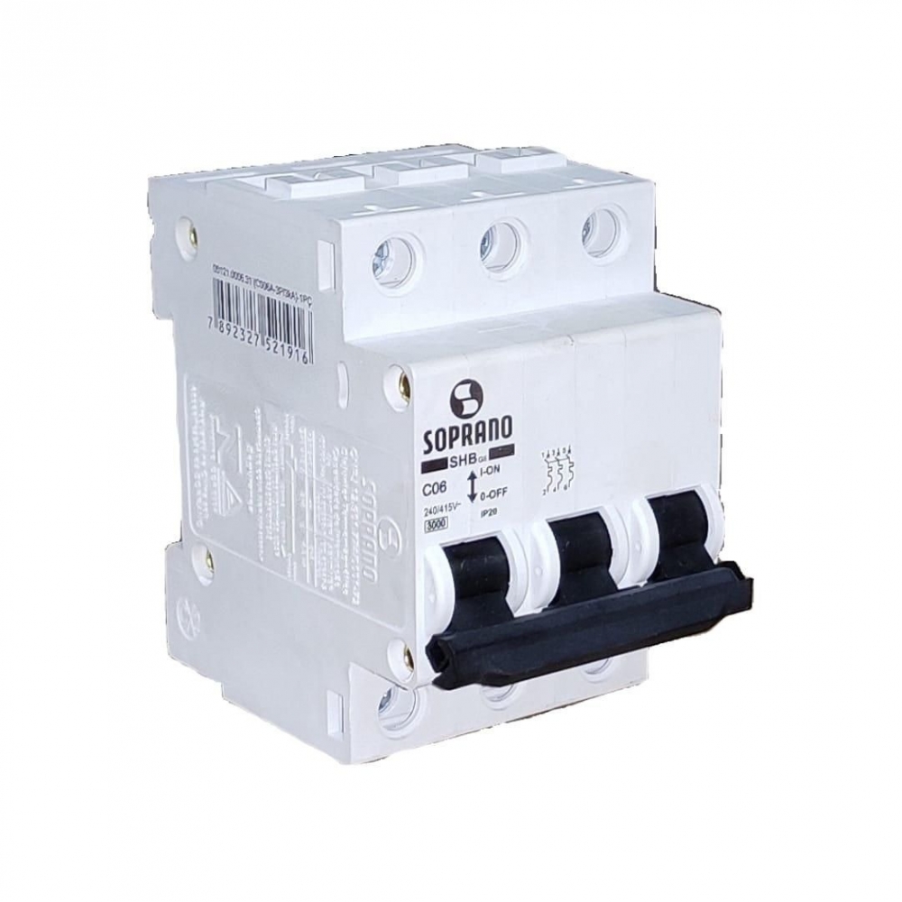 Disjuntor Tripolar 6A Din C 3kA Shb Gii - Soprano#SIMONLEX#