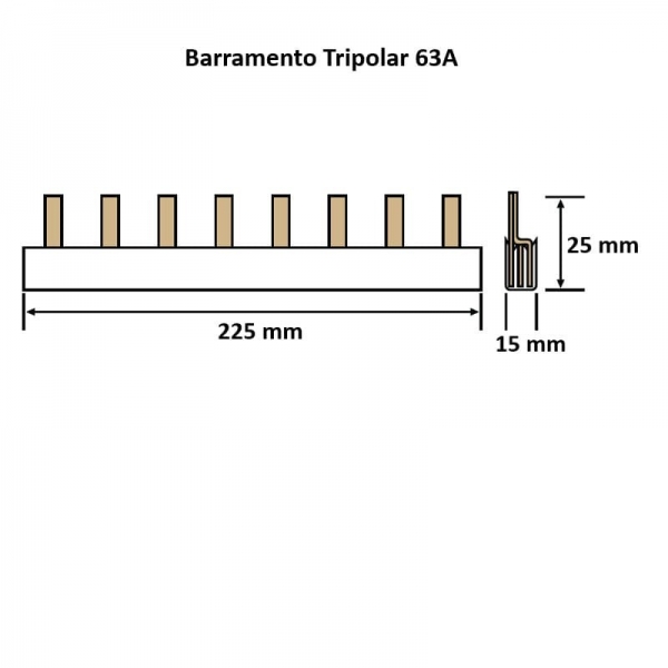 Barramento Din Trifásico 04 Disjuntores 63A 22,5cm - Lukma#SIMONLEX#