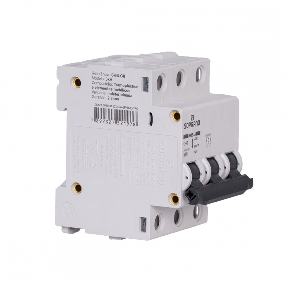 Disjuntor Tripolar 40A Din C 3kA Shb Gii - Soprano#SIMONLEX#