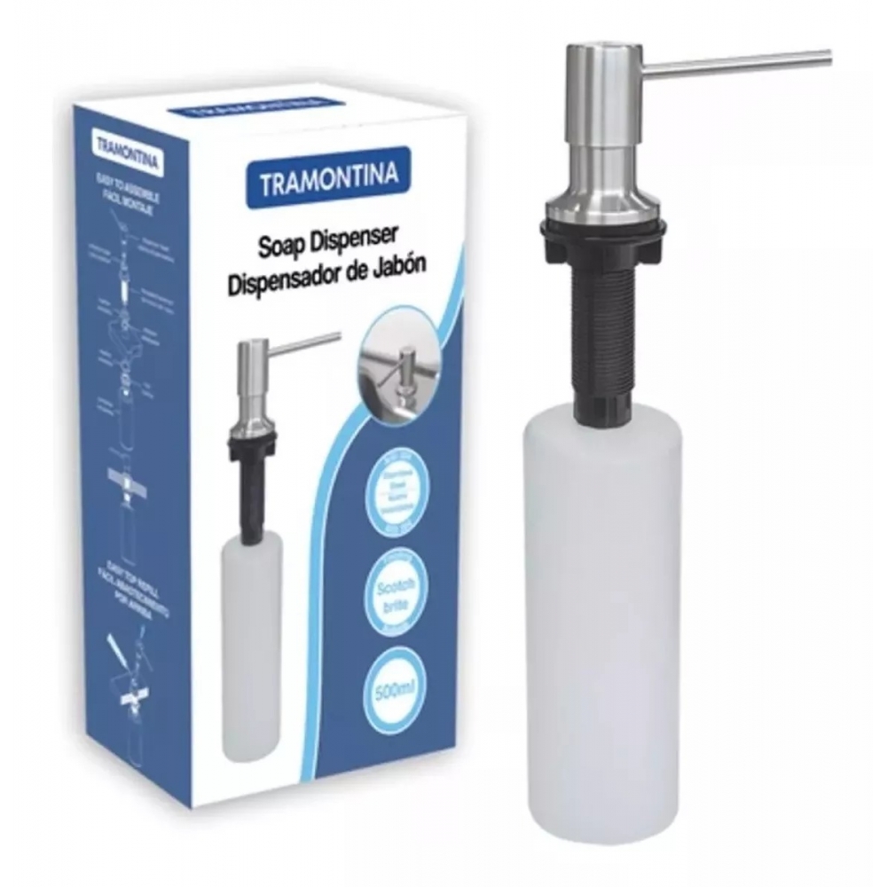 Dosador De Sabão Inox 304 com Recipiente de Plástico 500ml  - Tramontina#SIM#