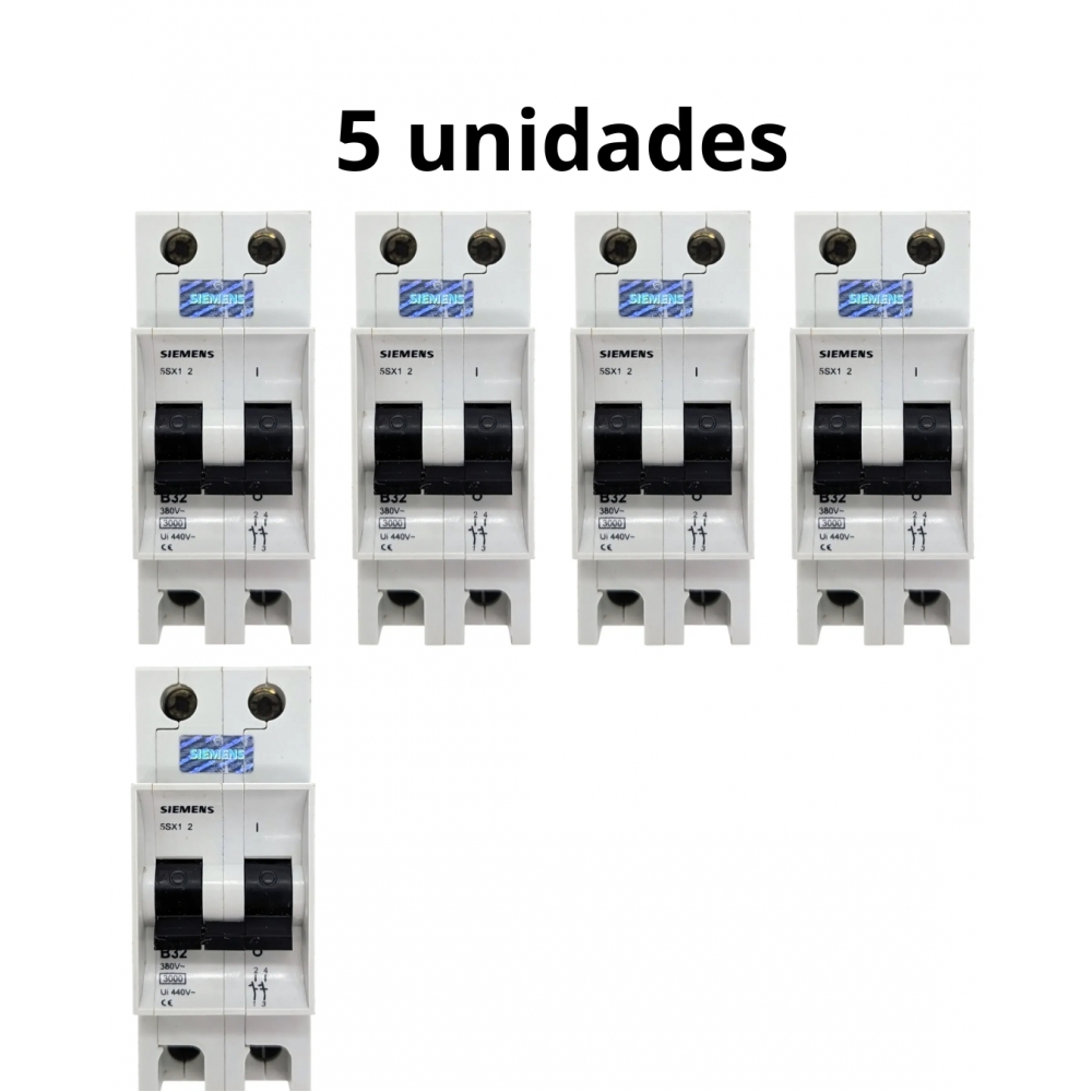 Kit Disjuntor Bipolar Din B 32a 3ka Siemens 5sx1 C/5unid