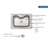 Cuba de Embutir de Inox Morgana 69x49x20,3cm 60FX Undermount Com Válvula - Tramontina#SIM#